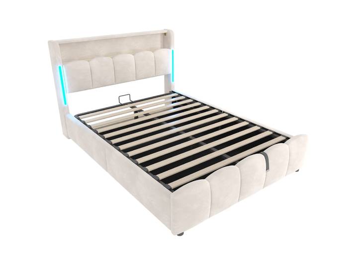 Lit coffre rembourré 140x200 cm avec LED et USB