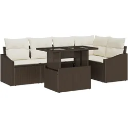 vidaXL 6-teiliges Gartensofa-Set mit Kissen aus braunem Poly-Rattan