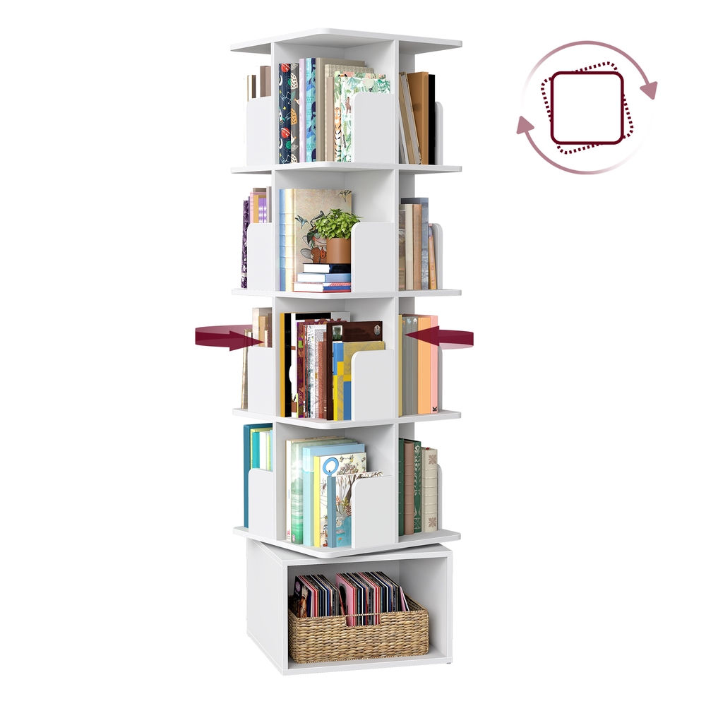 VASAGLE Custos Kollektion - Drehbares Bücherregal mit offenen Fächern und 5 Ebenen LBC472WB01