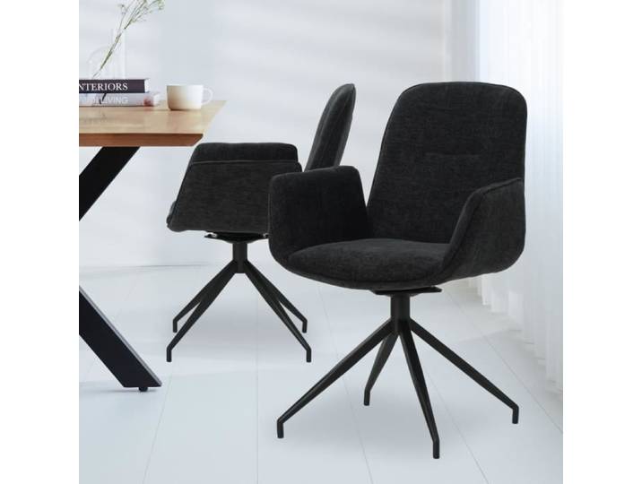 Chaise de salle à manger pivotante Nela Chenille noir