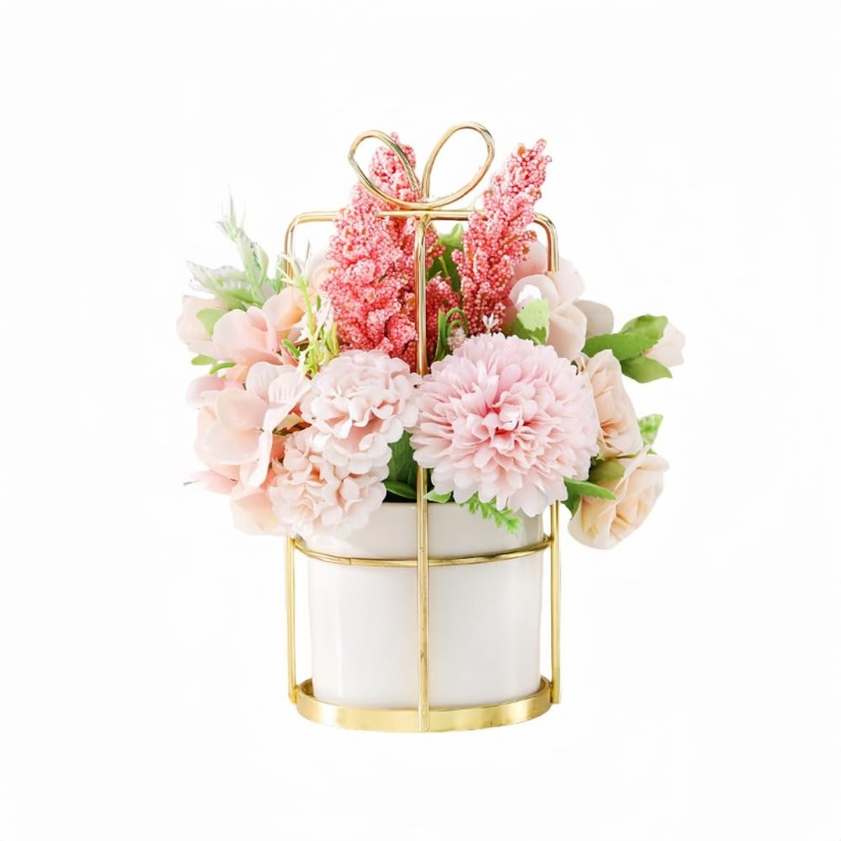 Omgoods Kunstbloemen in Vaas - Roze Pioenroos voor Decoratie