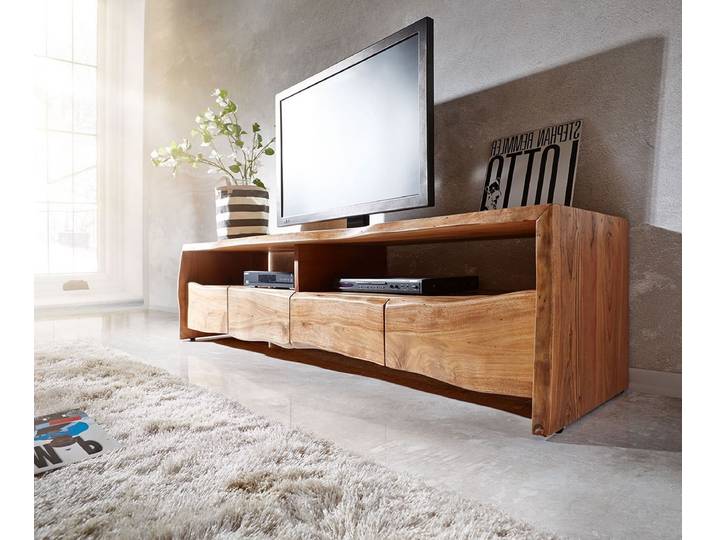 Lowboard Live-Edge 230 cm Akazie Natur massiv 4 Schübe, Lowboards, Baumkantenmöbel, Massivholzmöbel, Massivholz