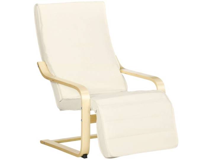 CollaHausse Fauteuil Relax avec Repose-Pieds 5 Niveaux Appuie-Tête Bouleau et Tissu Crème 66 5x94x100cm