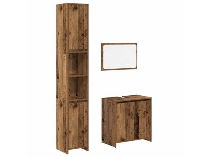 KTHLBRH Badezimmermöbel-Set 3-teilig Holz co aus Spanplatte und Glas Waschtisch 60 x 33 x 60 cm, Unterschrank 30 x 30 x 183,5 cm, Spiegel 60 x 37 cm, geschlossene Tür, Tischplatte mit Loch
