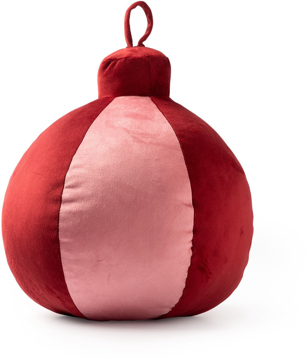 Peony Jingle-Bells sierkussen met kerstbal motief - Roze en Rood - 26 x 30 cm