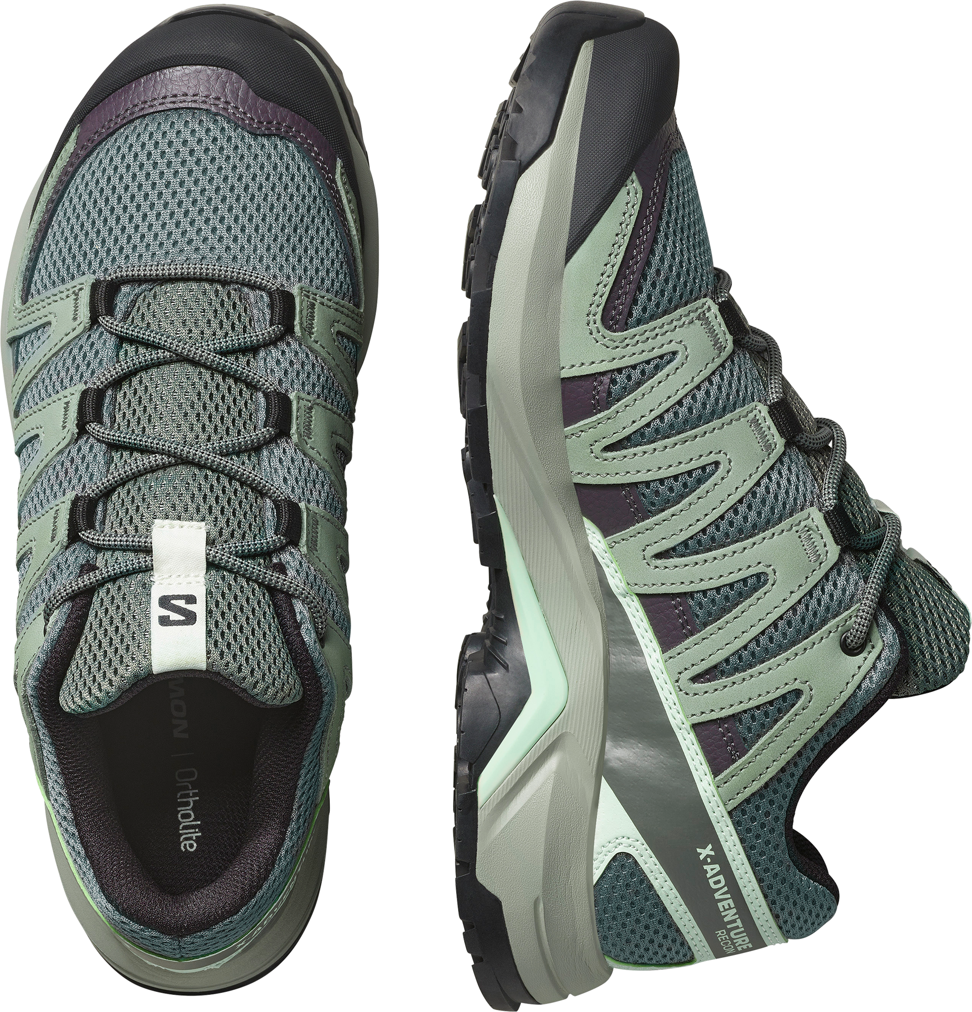 Wanderschuh SALOMON "X-ADVENTURE RECON W", Damen, Gr. 43, atmungsaktiv, grün (sedona sage, grün milieu, bay), Leder, Textil, Schuhe Wanderschuh, étanche sedona sage, grün milieu, bay 43, atmungsaktiv