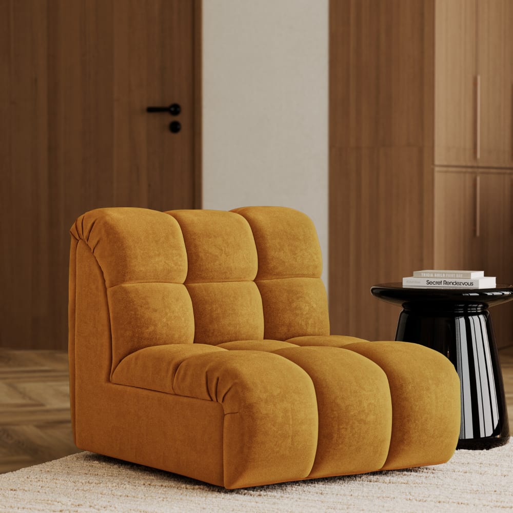 Premium Interiors Fauteuil pivotant modulable en velours moutarde Jaune 81x77x98cm