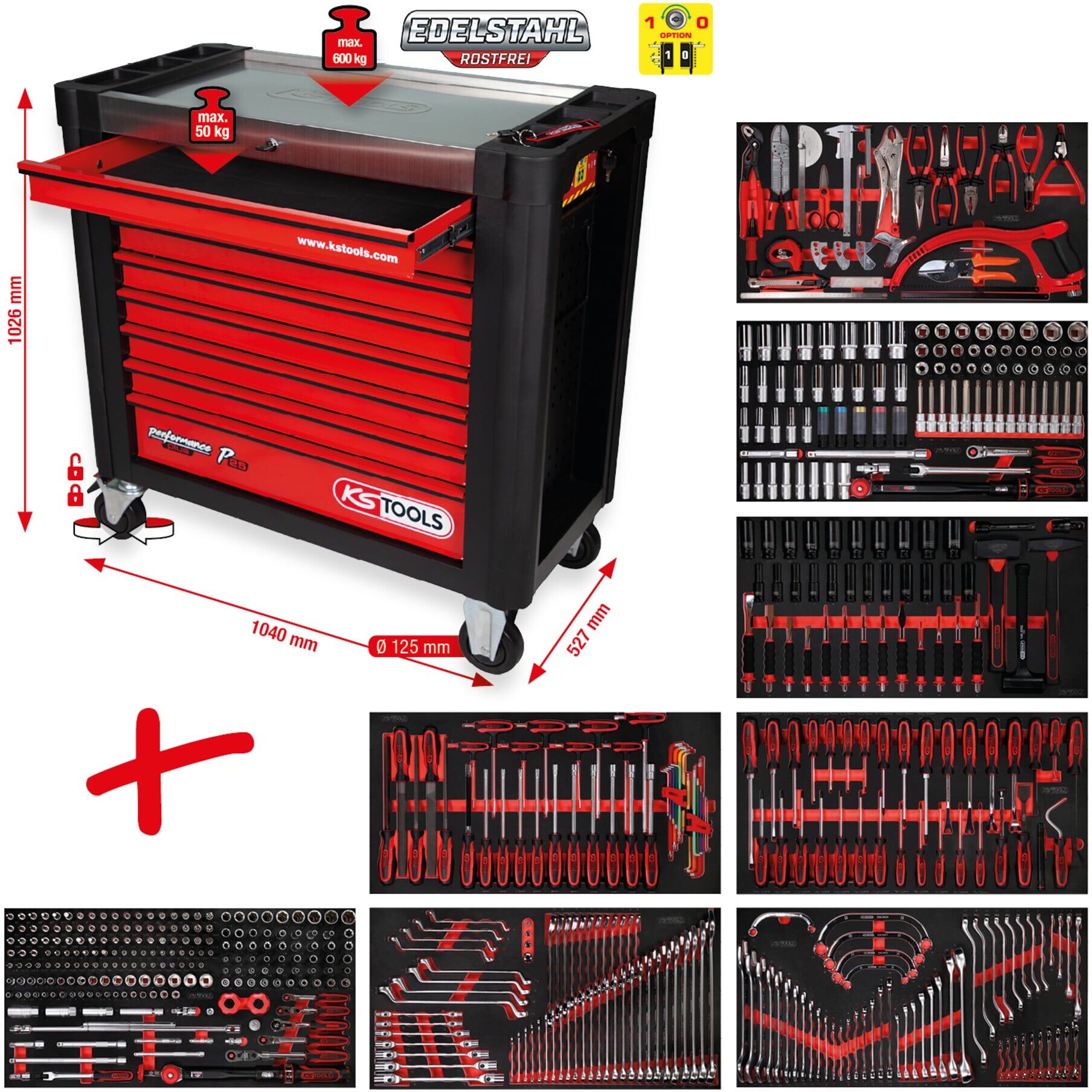 KS Tools Performanceplus Werkstattwagen-Satz P25 mit 564 Werkzeugen für 8 Schubladen (825.8564)
