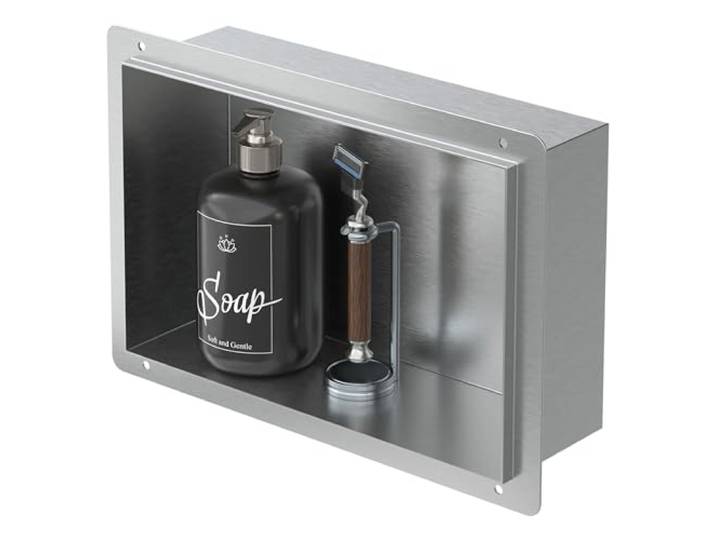 LuxeBath Wandnische aus Edelstahl, 20x30x10 cm, Silber, Duschnische, Randlos, Einbauregal, Flexibler Einbau, Befliesbare Nische für Badutensilien, Duschablage, Einzelregal, Lagerung für Badezimmer