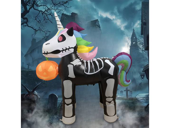Squelette de citrouille gonflable d'halloween, licorne, décorations de cour scintillantes, pièces décoratives pour la saison effrayante