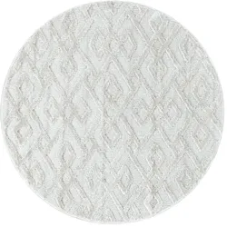 Teppich Esszimmer 3D Geometrisch Modern Waschbar Strapazierfähig Wohnzimmer Pflegeleicht Rund Creme 160x160 cm – GENF von Kadima Design