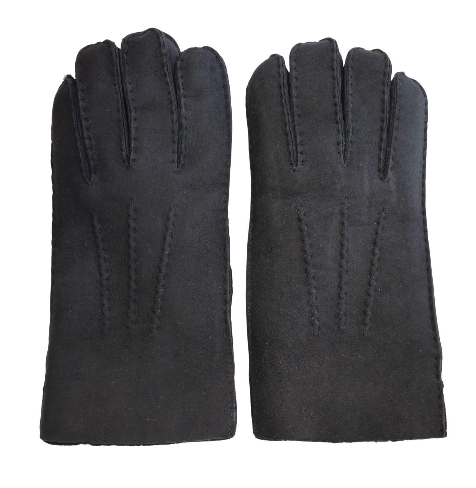 Schwarze Luxus-Handschuhe aus Wildleder und Schaffell für Herren