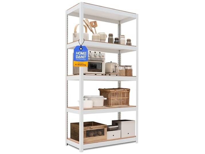 HOMEDANT House Premium-Schwerlastregal Kellerregal Lagerregal Haushaltsregal Küchenregal Garagenregal 40 x 90 x 180cm Regal mit Laminat-MDF-Böden verstellbare Ablagen Weiß