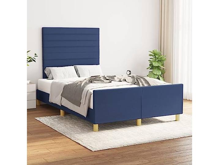 RJPLMFV Bettgestell, Stoff, 120 x 190 cm, Blau Verstellbares Kopfteil, Sperrholzlatten inklusive, stabile Beine, Rückenstütze zum Lesen