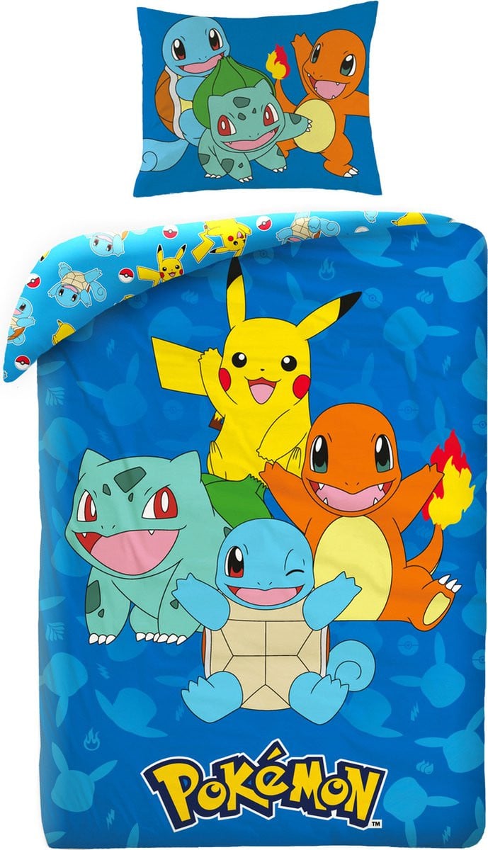 Pokémon Dekbedovertrek Starters Blauw 140 x 200 cm