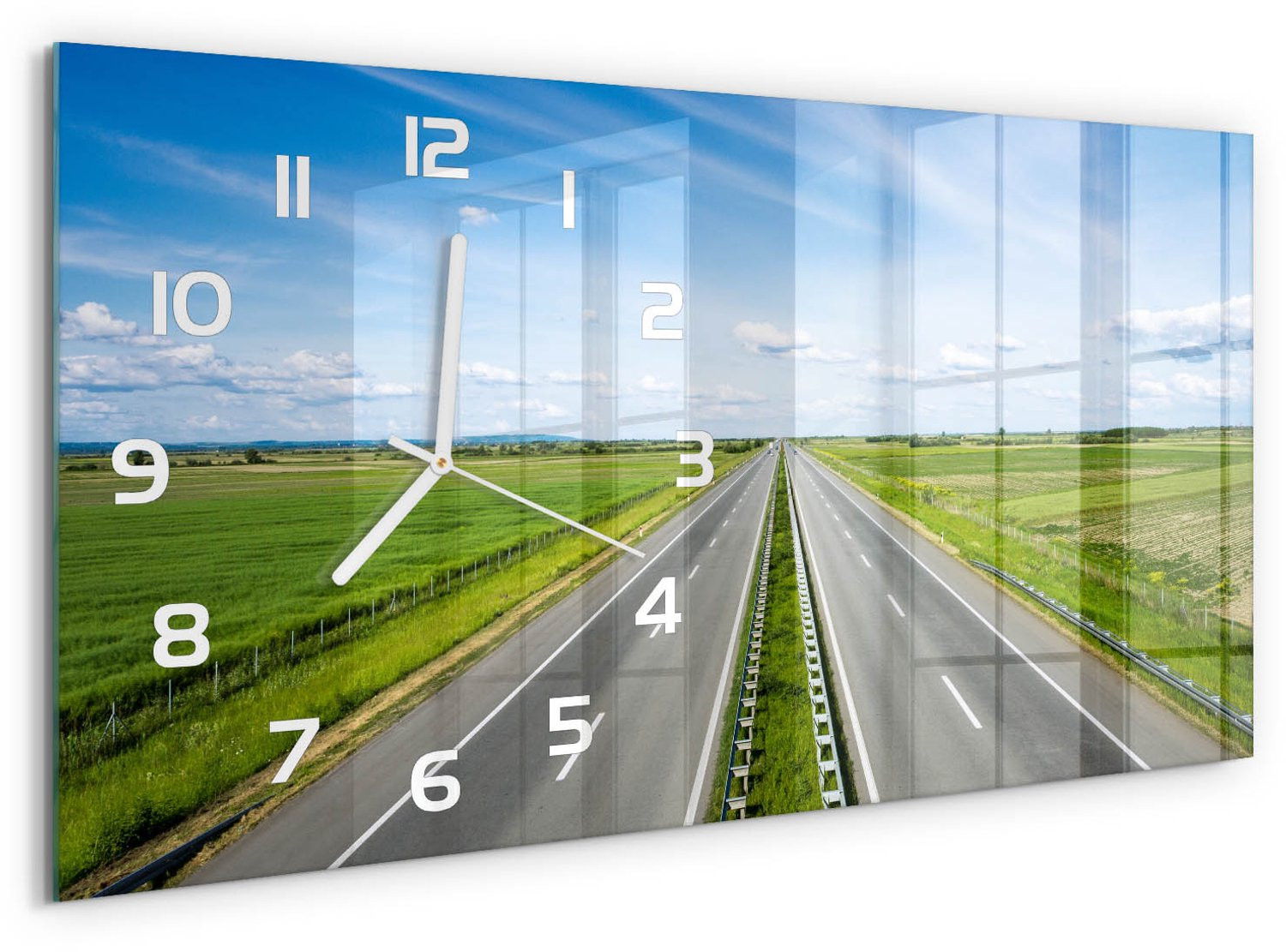 Tulup Wandklok Snelweg Glas met Opdruk - B: 60 cm, H: 30 cm