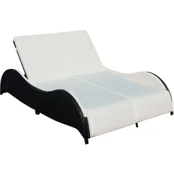 vidaXL Doppel-Sonnenliege mit Auflage Poly Rattan Schwarz