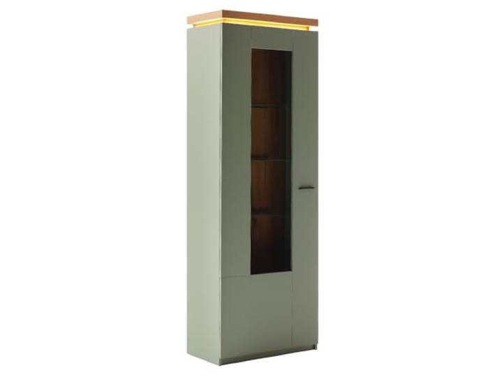 Lomadox Esszimmer-Vitrine mit 70cm Breite in Grün mit Eiche, 1 Tür, Glaseinsatz, LED-Akzentbeleuchtung -