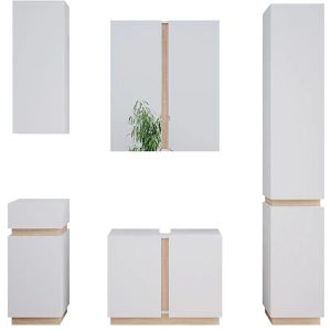 Vicco Badmöbel-Set Gloria, weiß, 5-teilig, mit Waschbeckenunterschrank, Spiegelschrank & 3 Badschränken