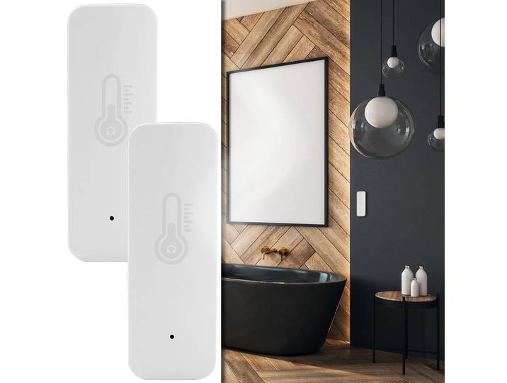 2er-Set Smarter Temperatur- & Luftfeuchtigkeits-Sensor mit Sprachsteuerung & App