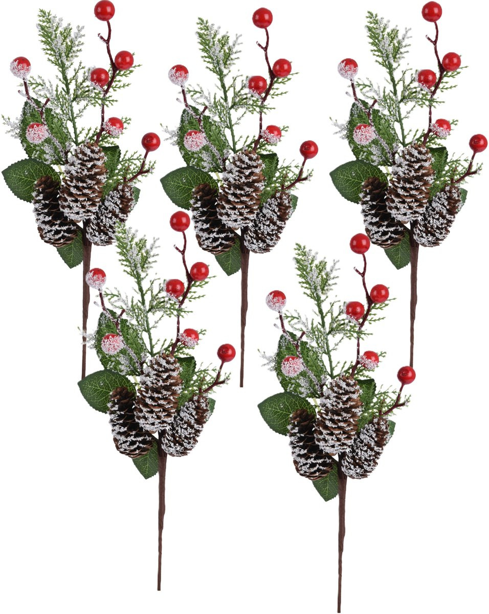 Set van 10 kunst dennentakken met dennenappels - 36 cm - Kerstversiering