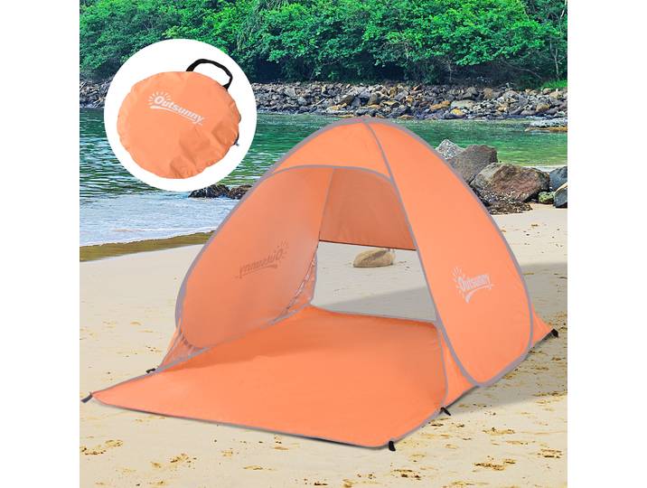 Outsunny Tente Plage Pop-Up UV Orange