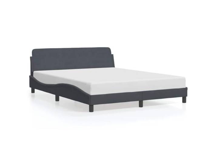 PUGYNBK Bettgestell aus Samt, Dunkelgrau, 160 x 200 cm Kopfteil inklusive, Holzleisten, stabile Beine, modernes Wellendesign