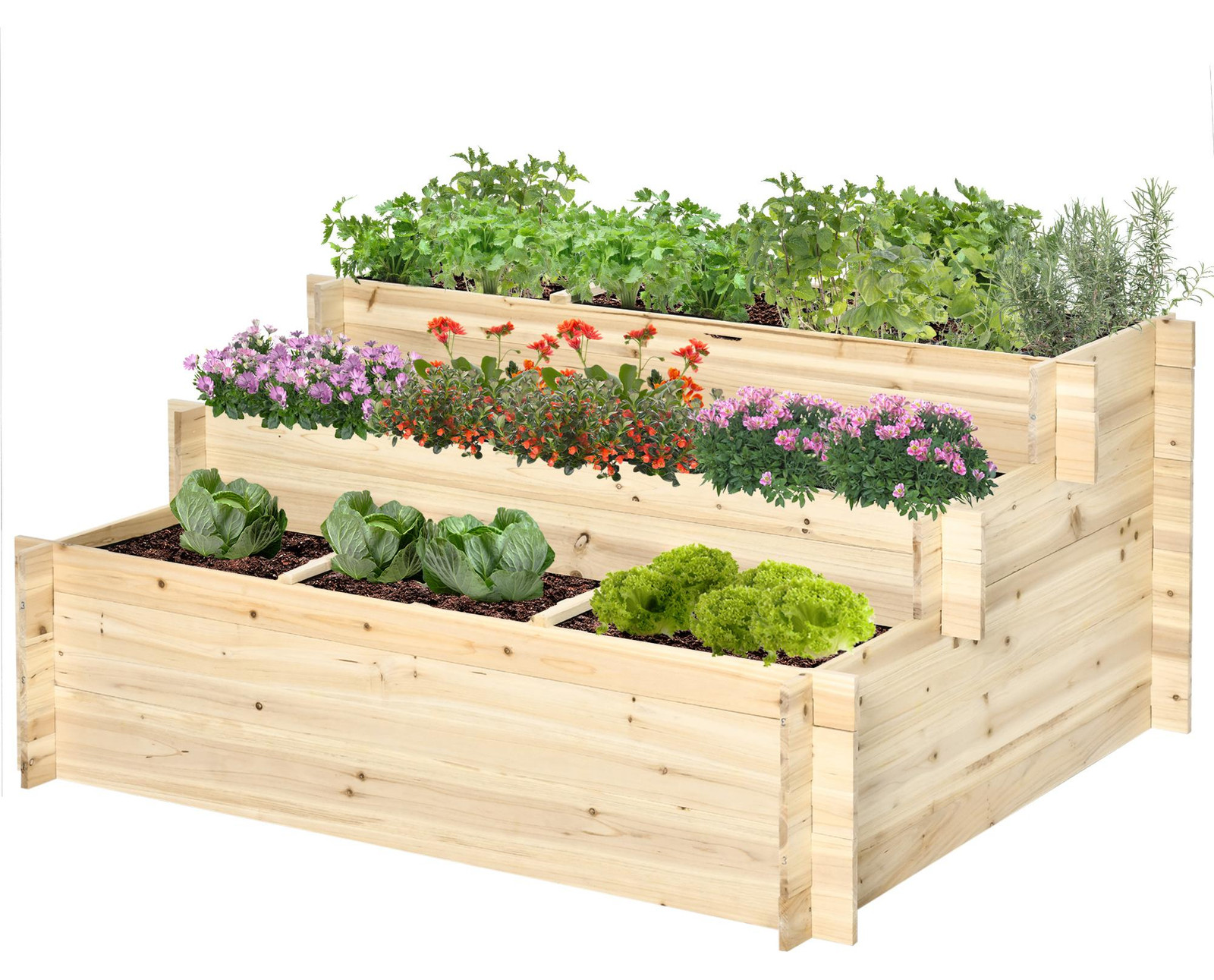 Outsunny verhoogde bloembak, 3-laags plantenbak en kruidenbak voor de tuin