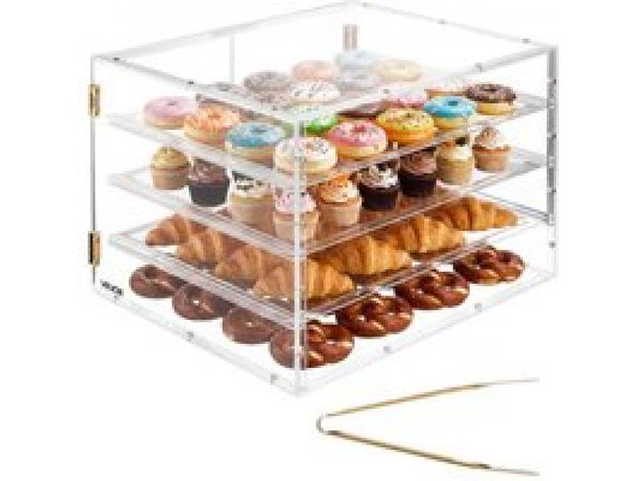 VEVOR Vitrine Comptoir de Boulangerie 57x45,5x40,5 cm à 4 Niveaux, Présentoir à Pâtisserie en Acrylique Transparent, pour Présentation Biscuits Desserts Beignets Pains, avec Porte Arrière Magnétique