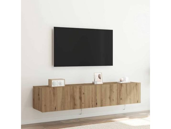 2er TV-Schrank 80 x 35 x 31 cm aus Engineering Holz mit LED USB Beleuchtung Wandmontierter moderner TV-Schrank mit Drehtür