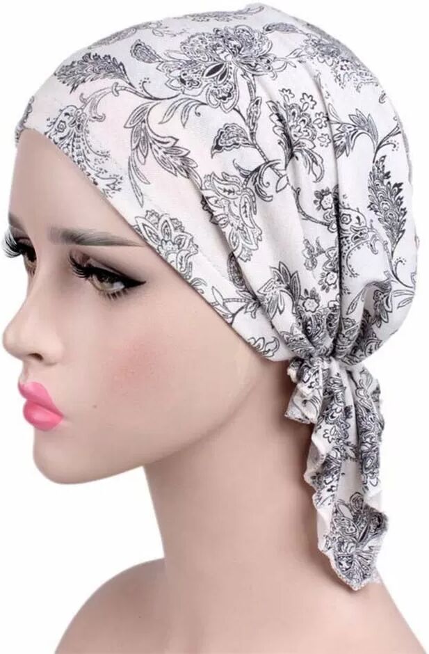 INF Elastische Baumwoll-Kopftuchmütze - Chemomütze - Bandana - Atmungsaktiv, Winddicht Weiß