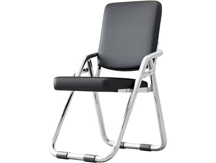 Klappstuhl, Klappstuhl aus PU-Leder und Stahlschaum mit Rückenlehne Mehrfarbig: Büro, Zuhause, Konferenzraum, Partys, Veranstaltungen(Black)