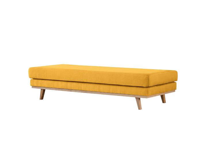 Banc capitonné 180 x 43 x 81cm Beige/Jaune moutarde Hêtre clair Tissu Vele: Jaune moutarde