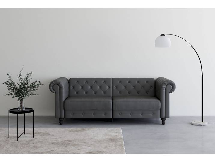 3-Sitzer DOREL HOME Felix, Schlafsofa 236 cm, (Liegefläche 108x190cm), Rückenlehne , grau, B:236cm H:83cm T:87cm, Sofas, 3-Sitzer, 3-fach verstellbar, Velours, Kunstleder, Luxus-Microfaser Vintage