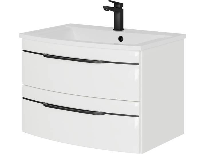 Waschtisch SAPHIR Serie 7045 Mineralmarmor-Waschtisch und Unterschrank, 71,5 cm breit , weiss (weiß hochglanz), B:71,5cm H:50,2cm T:49,8cm, Waschtische, Waschtisch, Waschplatz mit 2 Schubladen, Badmöbel Set mit Waschtisch
