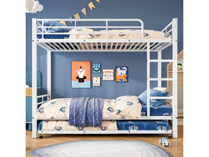 Lit en fer lits superposés idéal pour les enfants et les adolescents avec lit gigogne quatre barres latérales superposées fer