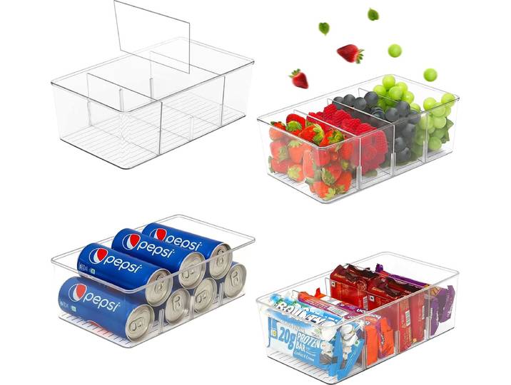 Koelkast Organizer - 4x - Keukenkast Organizers Opbergbak - Doorzichtig - Koelkast bakjes