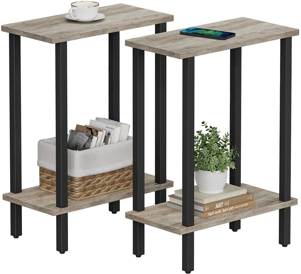 Rio Four Leg Rectangular Side Table Set Black/Grey 57cm H X 40cm W X 20cm D