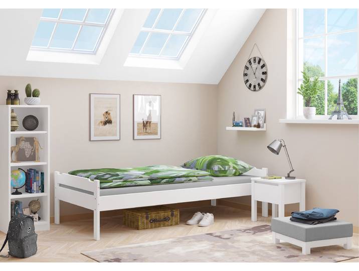 Massives Einzelbett Gästebett Kiefernholzbett Weiß 90 x 200 cm