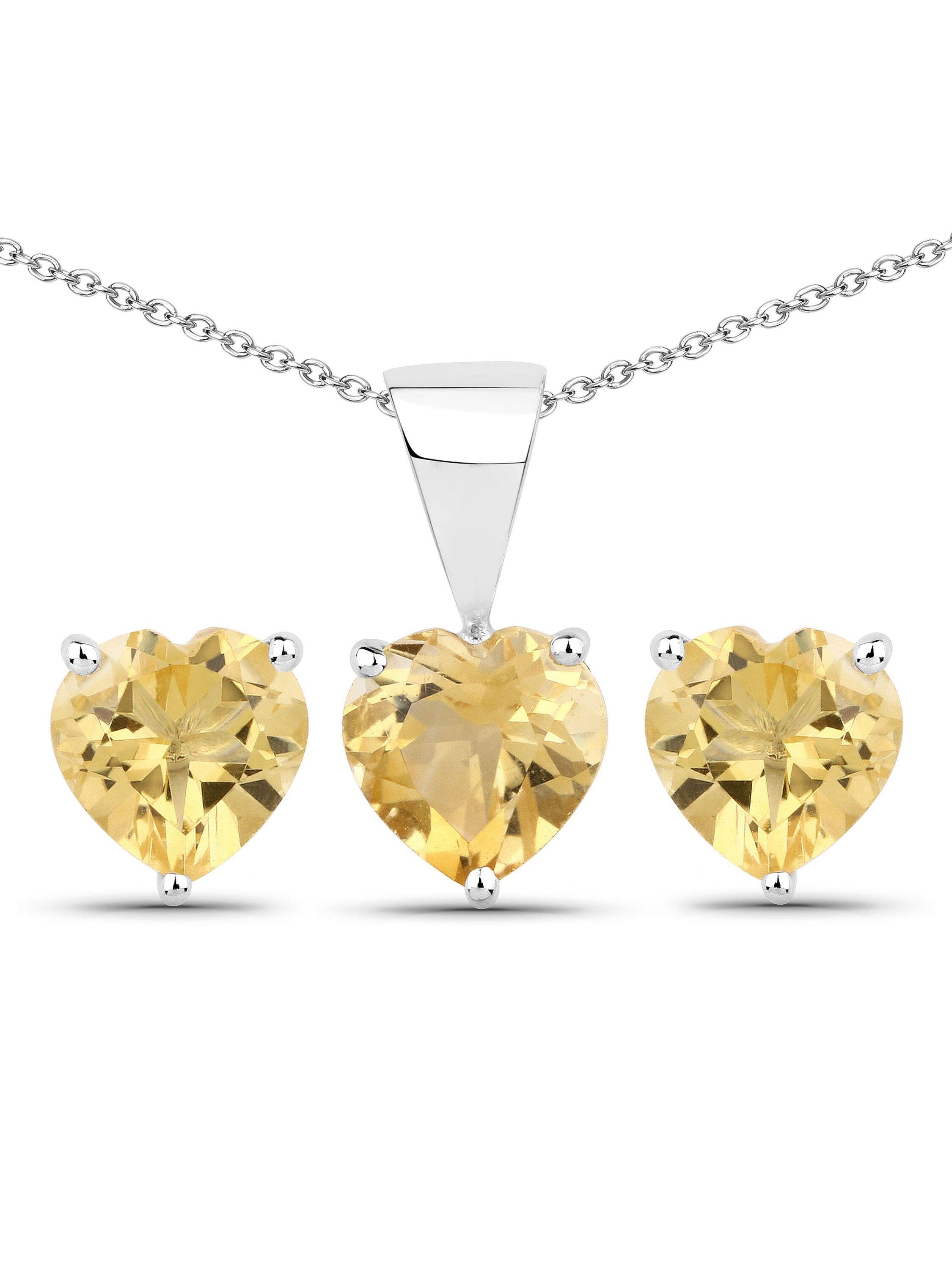 Vira Jewels Schmuck-Set Silber 925 rhodiniert Ohrringe und Halskette mit echtem Citrin in Herzform