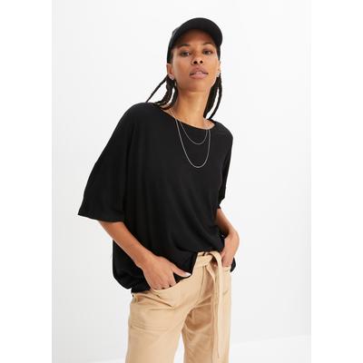 Oversize-Shirt BONPRIX, Damen, Gr. 48/50 (XL), schwarz, Jersey, Obermaterial: 95% Viskose, 5% Elasthan, unifarben, oversize Po-bedeckend, Rundhals, Shirts, oversize Passform, Halbarm-Design, aus Viskose und Elasthan