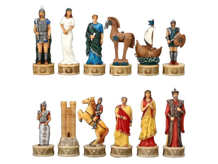 Figuren Shop GmbH Spiel Schachfiguren Set - Kampf Troja - groß - Veronese Schach Mythologie