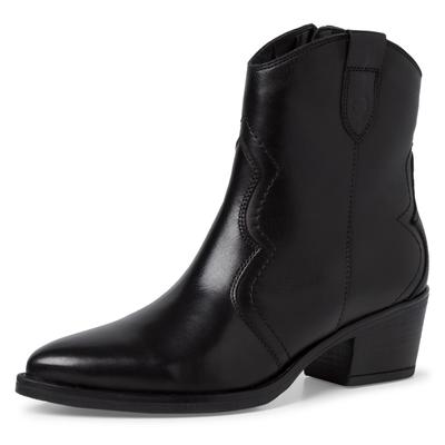 Cowboy Stiefelette TAMARIS, Damen, Gr. 37, Textil, schwarz, Leder, unifarben, Schuhe Cowboy-Stiefelette Cowboyboots Stiefelette, in spitzer Form