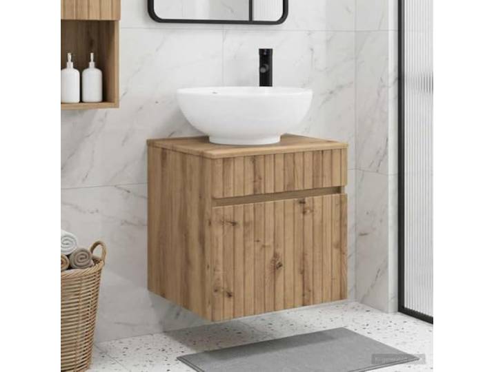 KTHLBRH Wandmontierte Waschbecken-Vanität aus Holzwerkstoff mit Schublade, Wandmontage, Holzwerkstoff, Artisan-Eiche, Schubladensystem, platzsparend, minimalistisch, für moderne Bäder