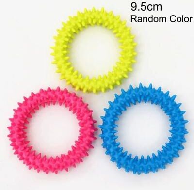 Uplifted Goods Soft Rubber Dog Chew Bone Toy thorn Ring 3.74in random Color