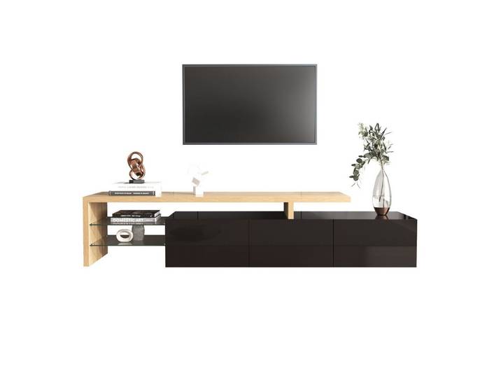 REDOM Lowboard Wohnzimmerschrank hochglänzend mit 3 Schränke (mit LED-Beleuchtung 7 Farben), Breite 197.50 cm