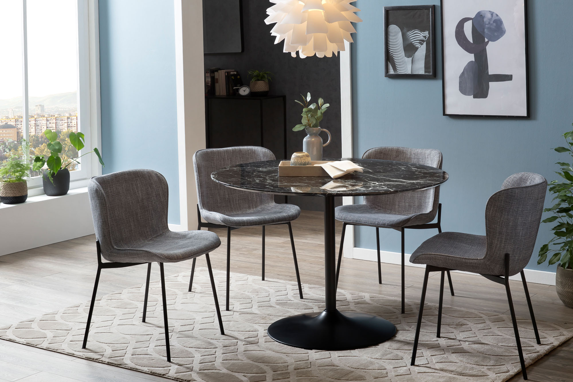 Bistrotisch SALESFEVER "Bistrotisch im charmanten Stil", schwarz (schwarz, schwarz, schwarz), B:110cm H:75cm T:110cm, Tische, Bistrotisch, Eleganz trifft Funktionalität: Tischplatte in Marmoroptik schwarz, schwarz, schwarz B/H/T: 110cm x 75cm x 110cm, Sch