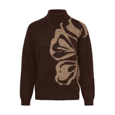 Strickpullover KAFFE "KAFFE Strickpullover KAkailey", Damen, Gr. M, beige (coffee bean with beige flower), Pullover Strickpullover