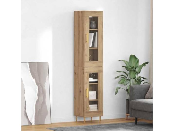 RJPLMFV Moderne Anrichte mit 2 Türen, Holz, Technik Griffe aus vergoldetem Metall, goldene Füße, flüssige Scharniere, Wohnzimmer, Esszimmer, Wandbefestigung