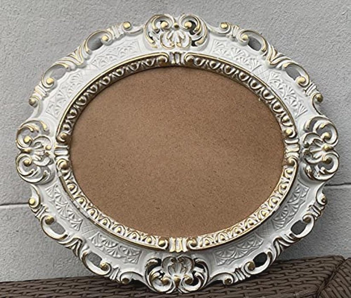 Ovale Fotolijst Wit Goud Antiek Barok met Beschermend Glas, 45 x 38 cm